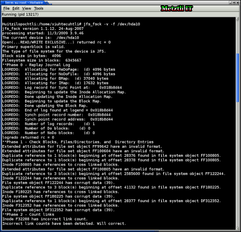 Performing an file system check (and fix) on an dirty OS/2 created JFS partition.