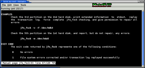 Debian man jfs_fsck also shows us some hints on proper use.