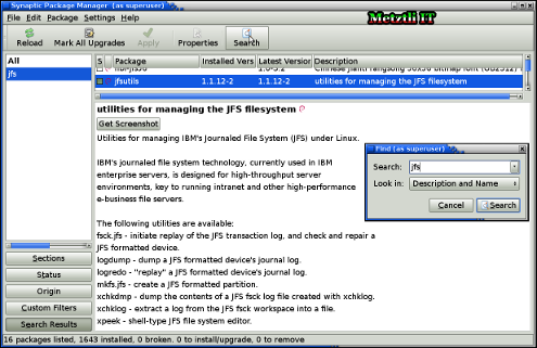 Synaptic description of Debian jfsutils.