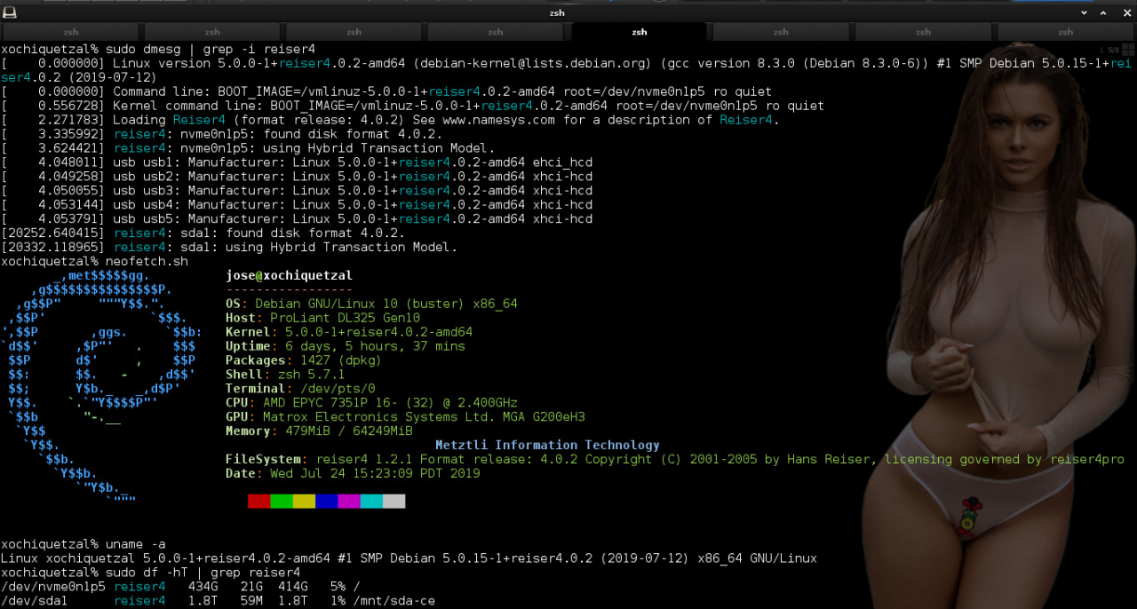 dmesg and neofetch after building Linux kernel 5.0.15