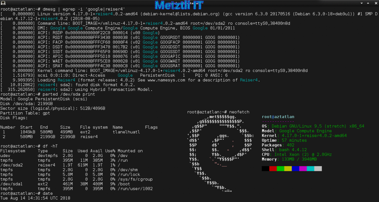 Aztatlan: Metztli - Reiser4 / Zstd Serial Log Output From Successful 2TB Google Cloud Image First Boot.