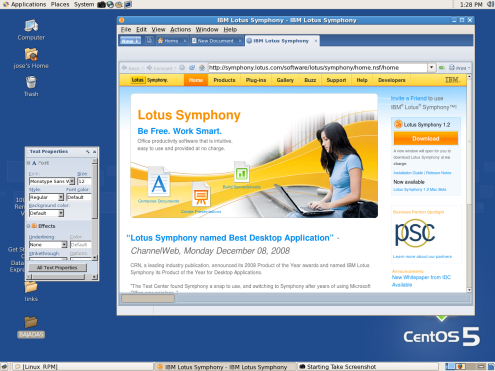 IBM Lotus Symphony 1.2 integrated browser from Home tab.