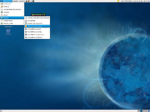Desktop: Applications menu, then Office item; finally Symphony icon.