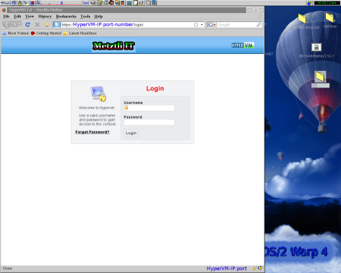 HyperVM web interface login screen.