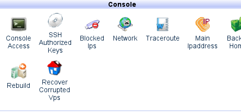 HyperVM Home tab: Console section Rebuild icon.