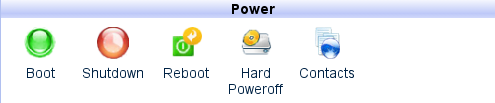 HyperVM Home tab: Power section Reboot icon.