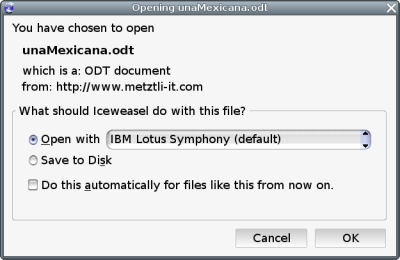 Louts Symphony B4 to open unaMexicana.odt file