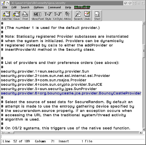 Editing java.security with OS/2 EPM editor.