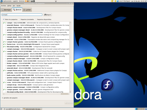 compiz fusion in Fedora 8 package management.