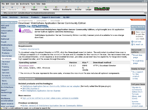 IBM WebSphere Application Server CE Download Area.