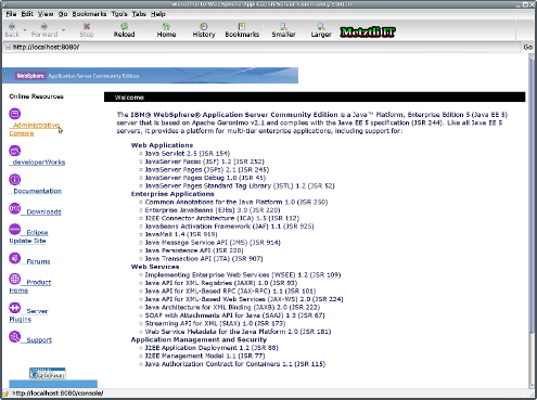 IBM WebSphere Application Server CE default Welcome web page.