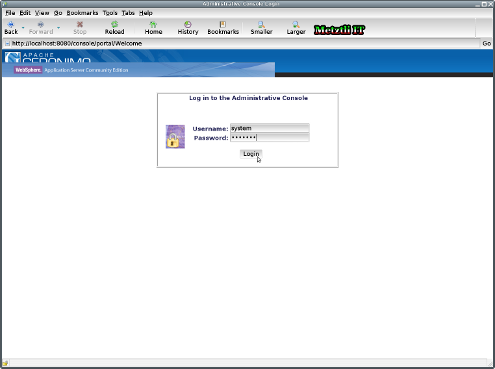 WebSphere Application Server CE Log in Web Page.