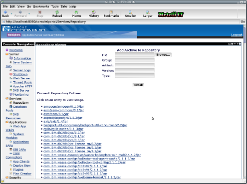 WebSphere Application Server CE Repository Add/View.