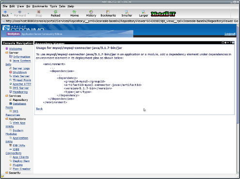 WebSphere Application Server CE: MySQL Connector/J XML for geronimo-web.xml