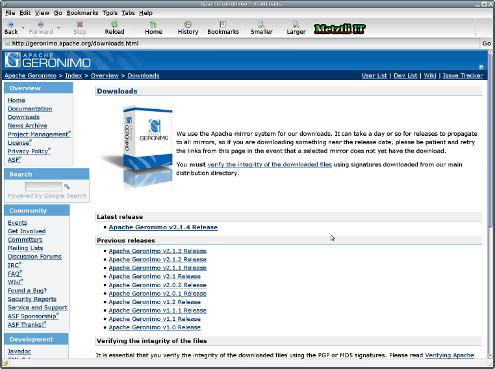 Apache Gernonimo Application Server Download Area.