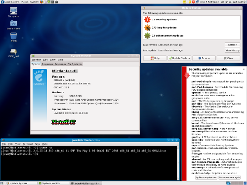 64-bit Fedora 9 first boot and subsequent update.