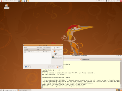 Ubuntu User Settings dialog window