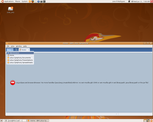 Symphony GA 1 on Ubuntu Home page error.