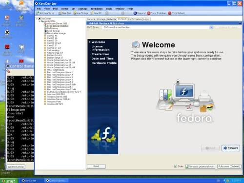 After reboot: 64-bit Fedora 9 Sulphur final configuration Welcome screen.