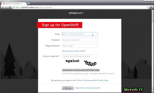 Sign up for Red Hat OpenShift PaaS