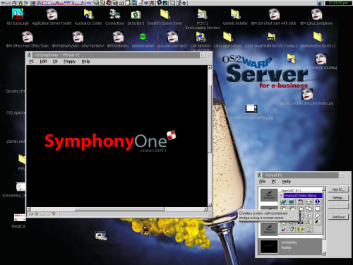 SymphonyOs 2008.1 start screen under OS/2 VPC/2.