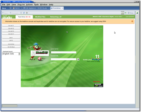SuSE Studion TestDrive: username login screen