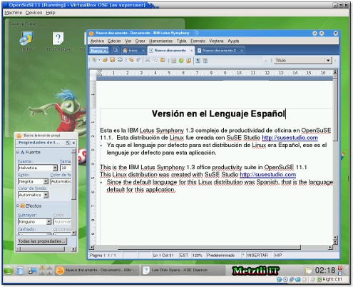 IBM Lotus Symphony opens documents in Spanish, default language for this OpenSuSE build