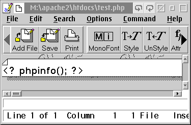 Contents of test.php file in OS/2's EPM editor.