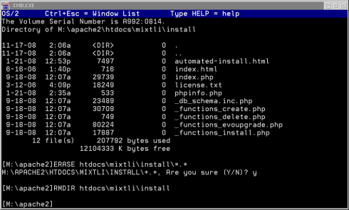 Security: removing install directory after successul b2evolution installation.