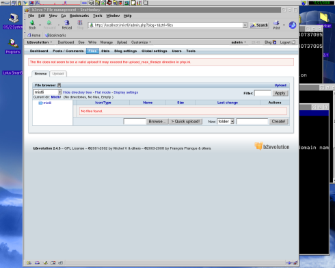 b2evolution and php.ini: default file upload file size is 2MB