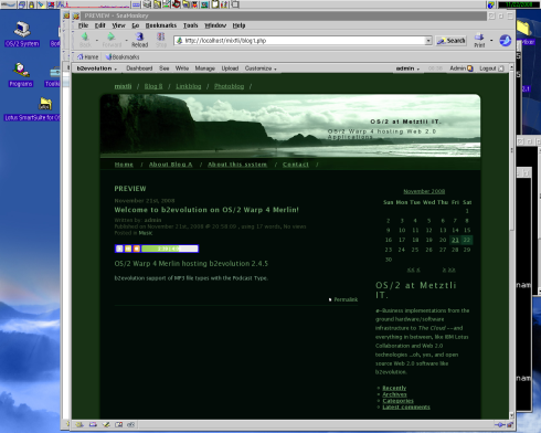 B2evolution 2.4.5 on OS/2 2.4.5 with Mixtli (Cloud) in background.