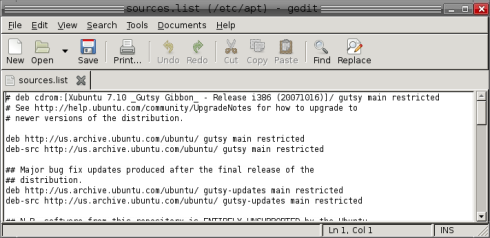 Using gedit text editor to open SymphonyOS repository source file.