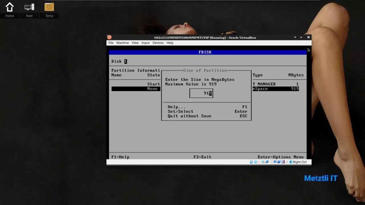 Enter Partition Size in MegaBytes
